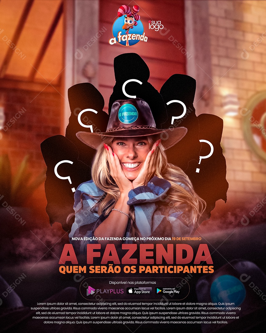 Flyer Reality Show A Fazenda Quem serão os Participantes Nova Edição Social Media PSD Editável