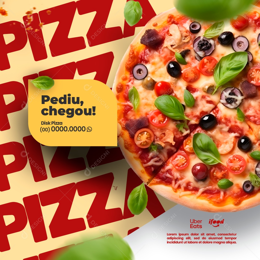 Pizzaria Pediu Chegou Disk Pizza Ifood Delivery Social Media PSD Editável
