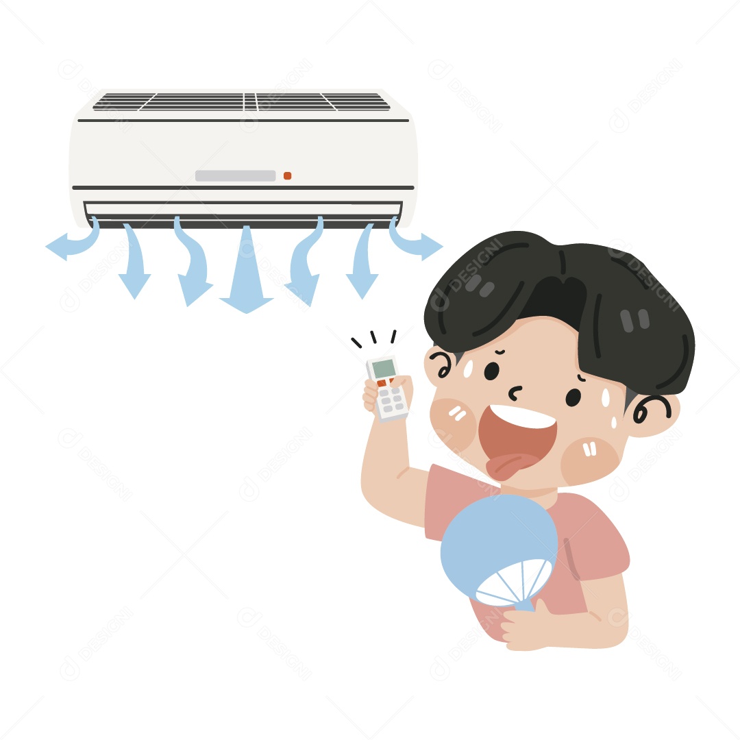 Garoto Ligando o Ar Condicionado Ilustração Vetor EPS