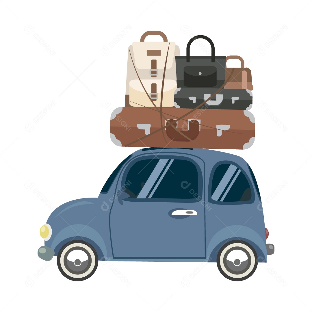 Carro com Malas em Cima Ilustração Vetor EPS