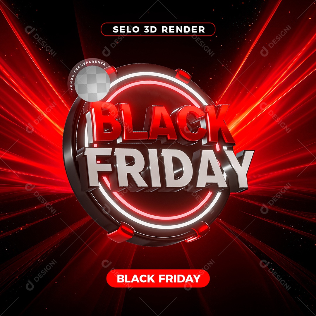 Black Friday Selo 3D Vermelho Branco para Composição PSD
