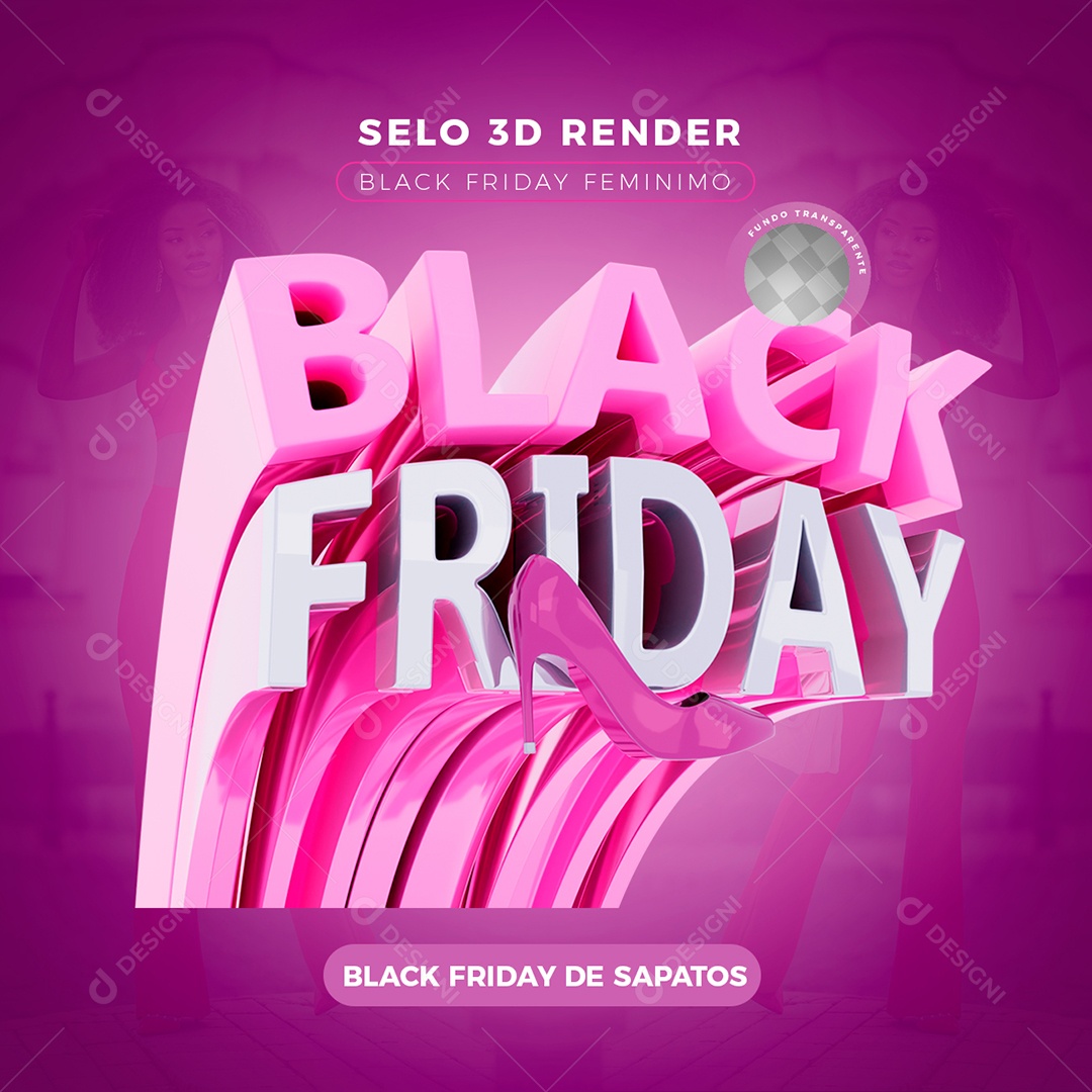 Black Friday Sapato Selo 3D Rosa Branco Roxo para Composição PSD
