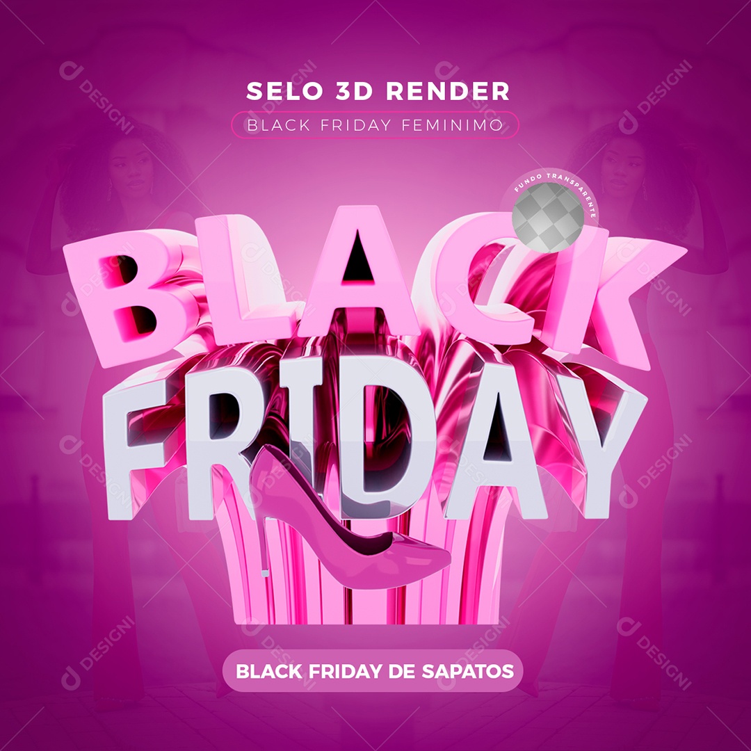 Black Friday Sapato Selo 3D Rosa Branco para Composição PSD