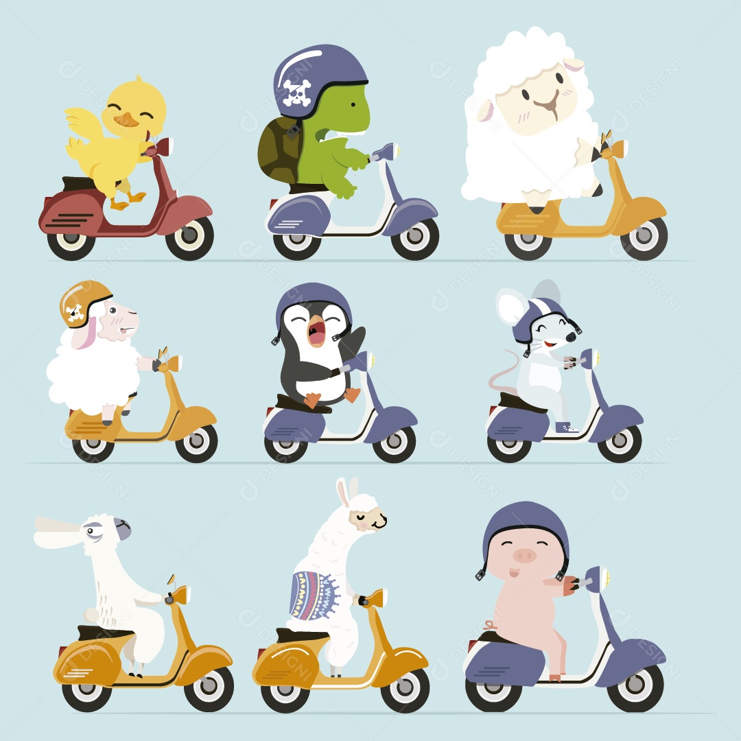 Animais Motociclistas Ilustração Vetor EPS