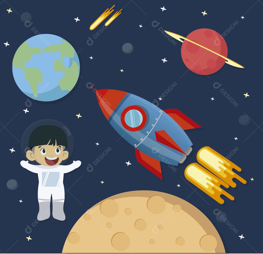 Garoto Astronauta no Espaço Ilustração de Vetor EPS