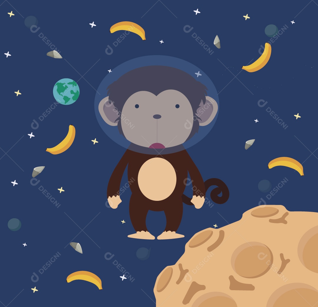 Macaco Astronauta no Espaço Ilustração de Vetor EPS