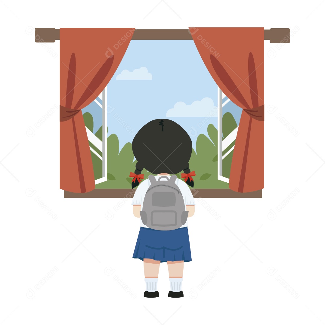 Garota Estudante Olhando na Janela Ilustração Vetor EPS