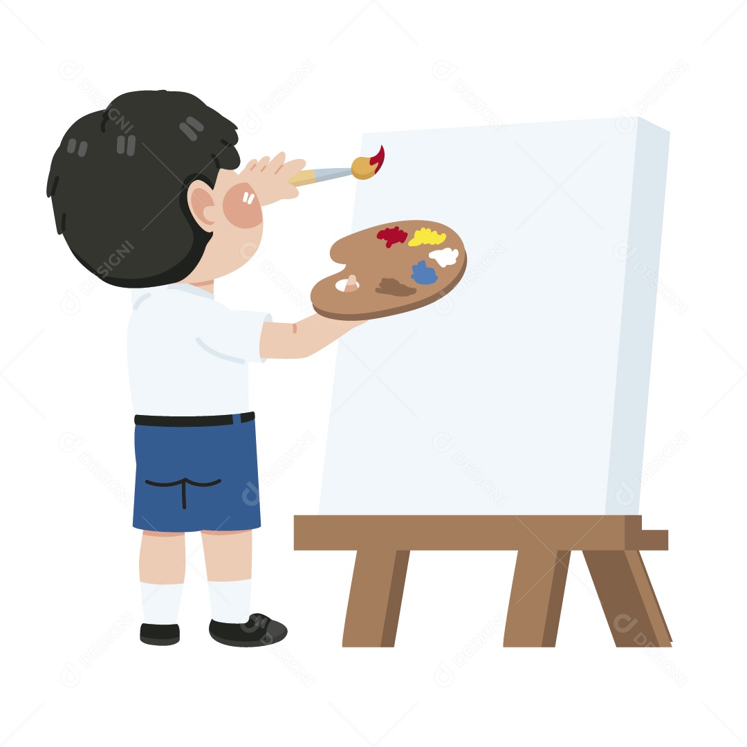 Garoto Pintando Quadro Ilustração Vetor EPS