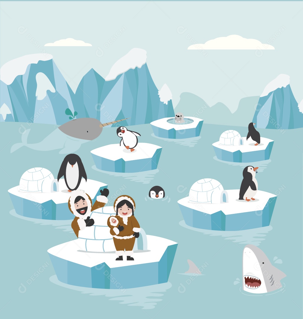 Animais Árticos Ilustração Vetor EPS