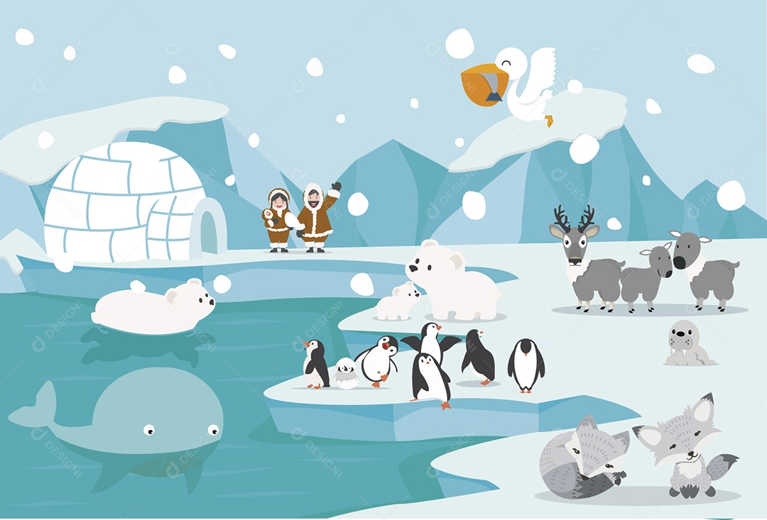 Animais Árticos Ilustração Vetor EPS