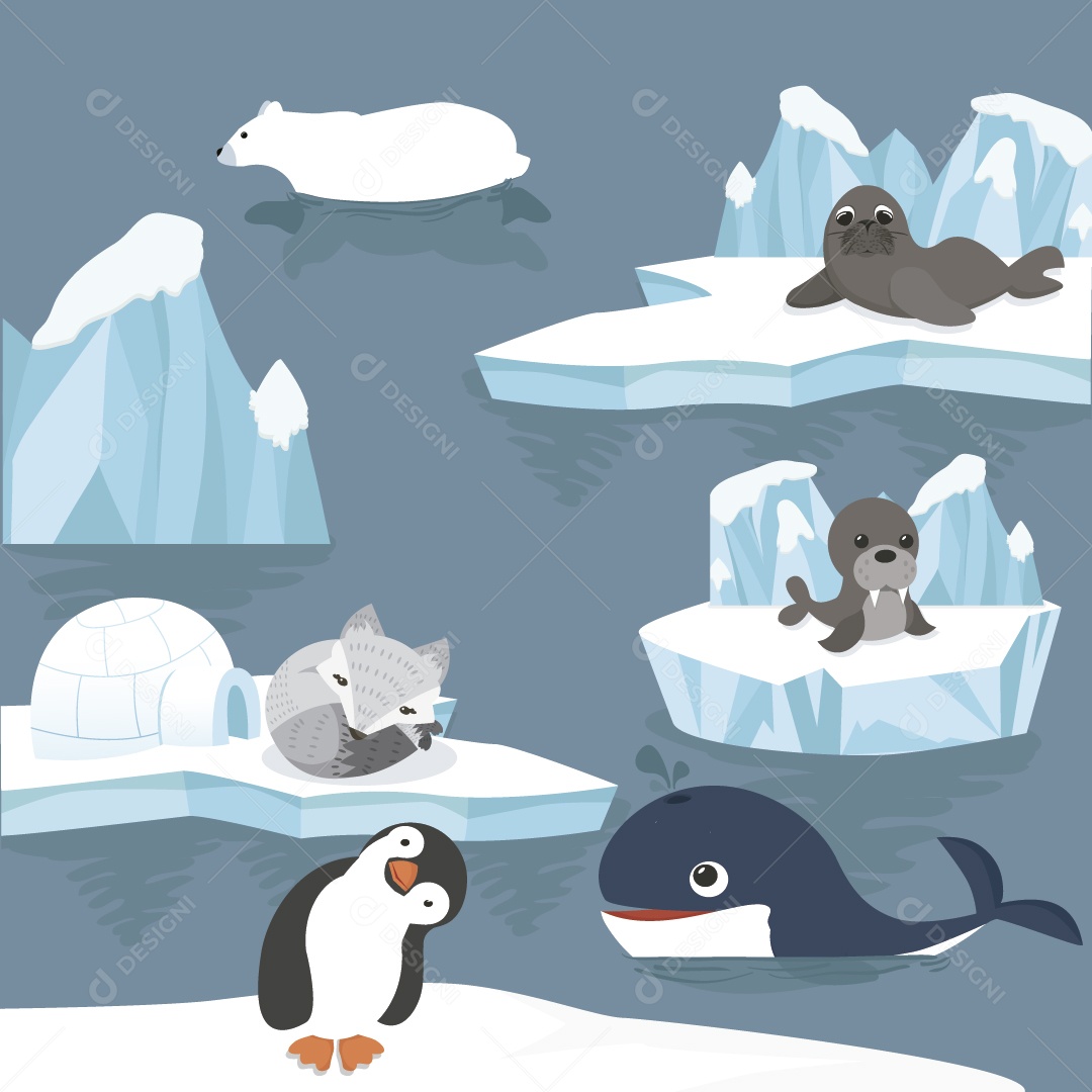 Animais Árticos Ilustração Vetor EPS