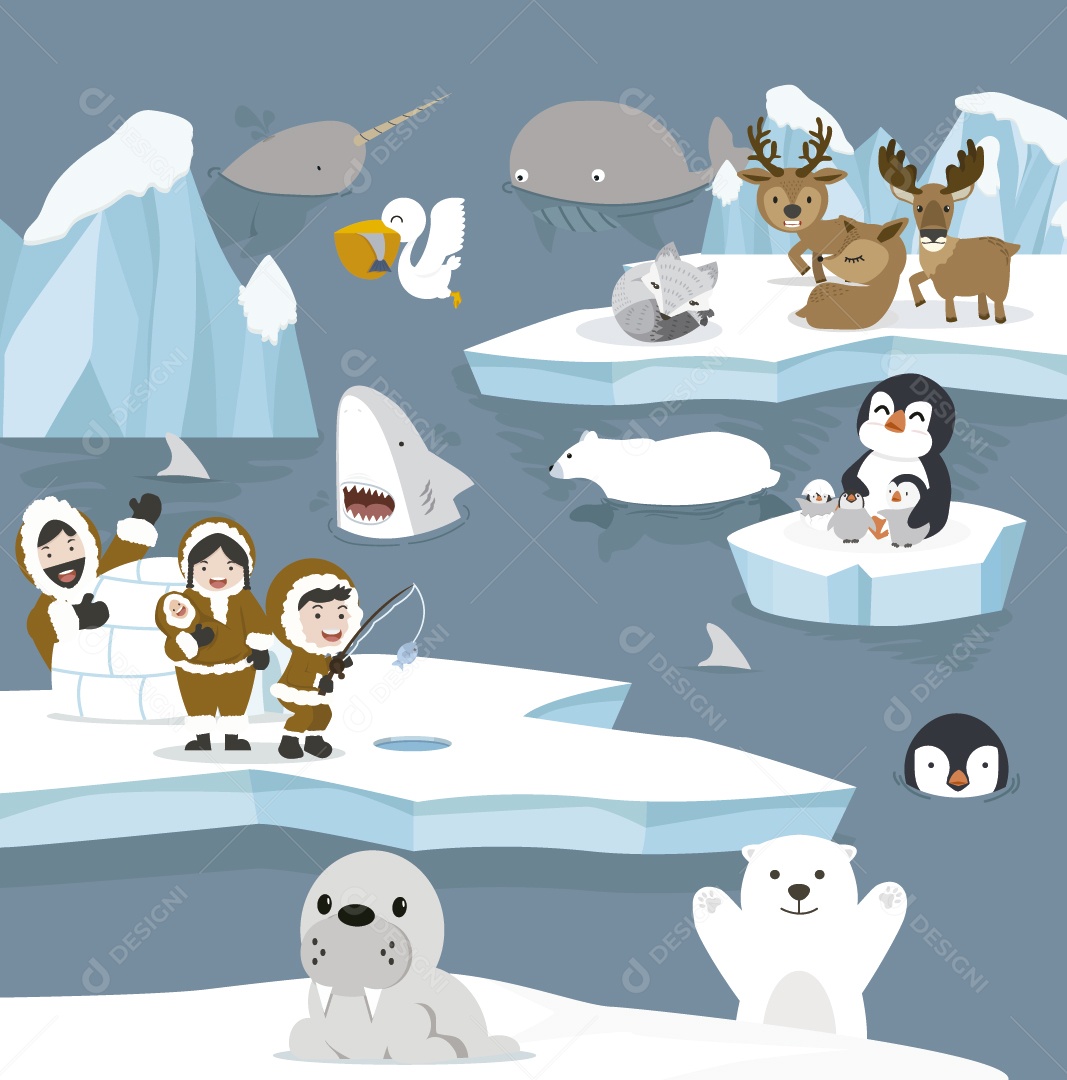 Animais Árticos Ilustração Vetor EPS