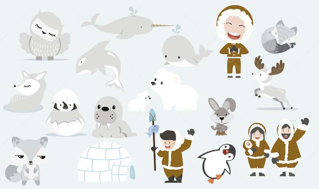 Animais Árticos Ilustração Vetor EPS
