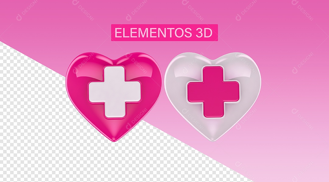 Elemento 3D Corações Outubro Rosa Para Composição PSD