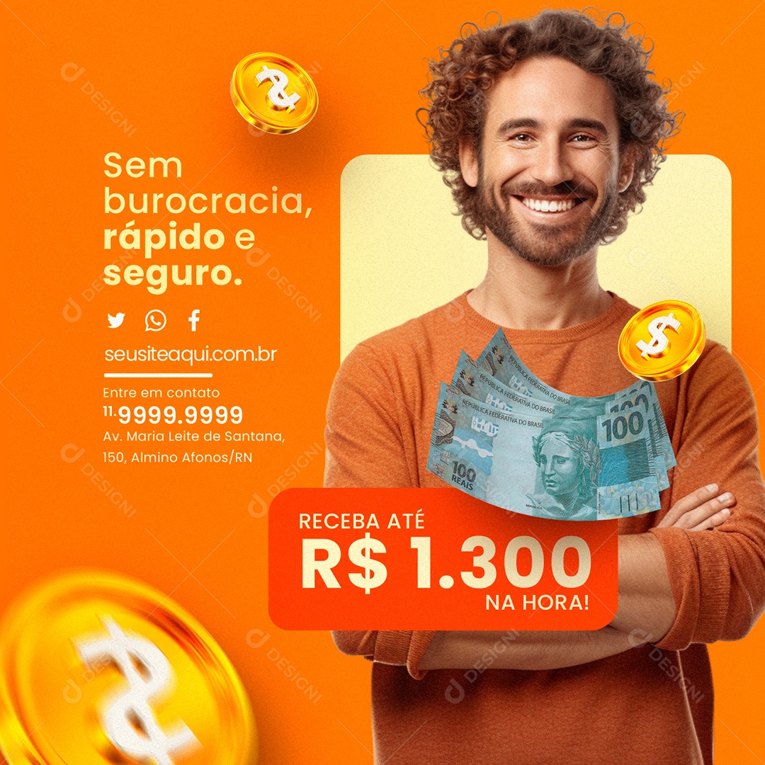 Sem Burocracia Rápido e Seguro Saque FGTS Social Media PSD Editável
