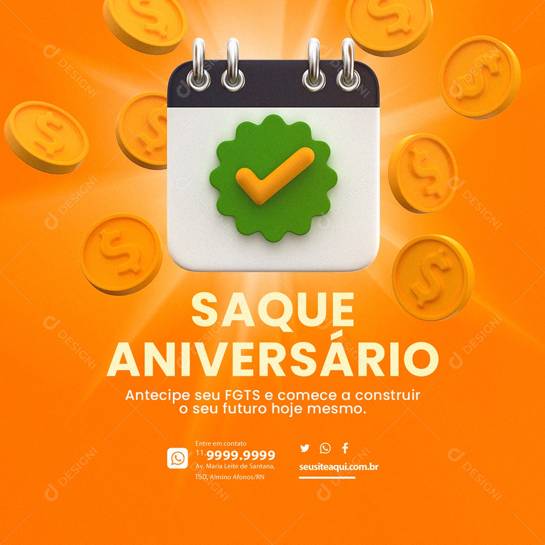 Saque Aniversário Antecipe seu FGTS e Comece a Construir o seu Futuro Hoje Mesmo Social Media PSD Editável
