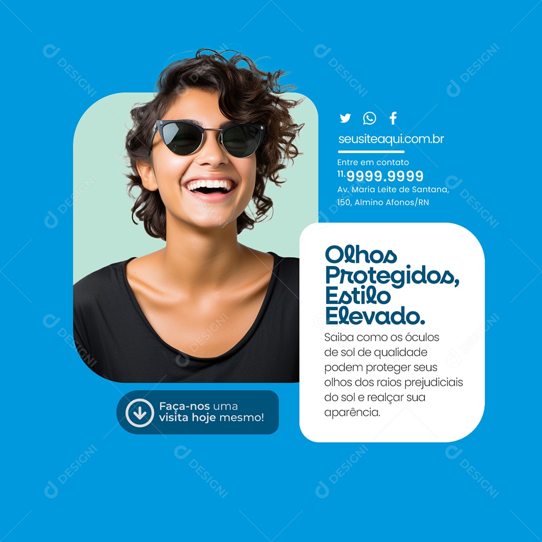 Ótica Olhos Protegidos Estilo Elevado Faça nos uma Visita Hoje Mesmo Social Media PSD Editável