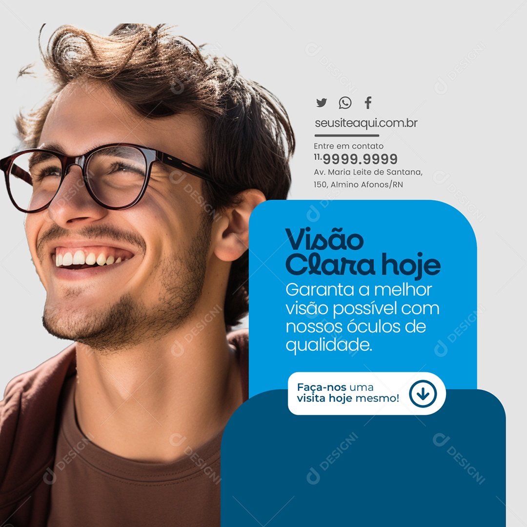 Ótica Visão Clara Hoje Garanta a Melhor Visão Possível com Nossos Óculos Social Media PSD Editável