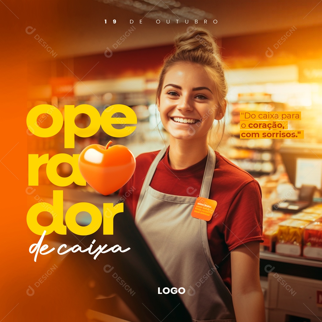 Social Media Coração Com Sorrisos Operador De Caixa PSD Editável