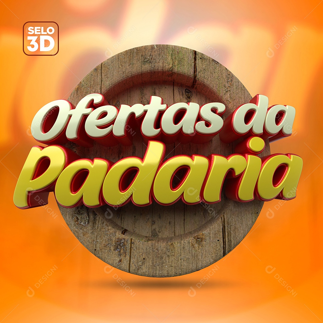 Ofertas da Padaria Selo 3D Dourado Branco para Composição PSD