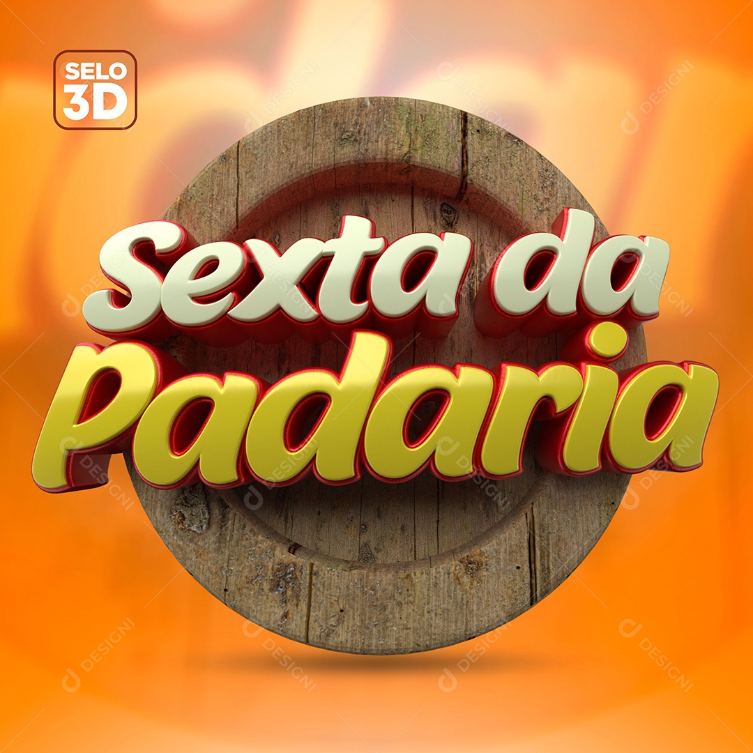 Sexta da Padaria Selo 3D Branco Dourado Marrom para Composição PSD