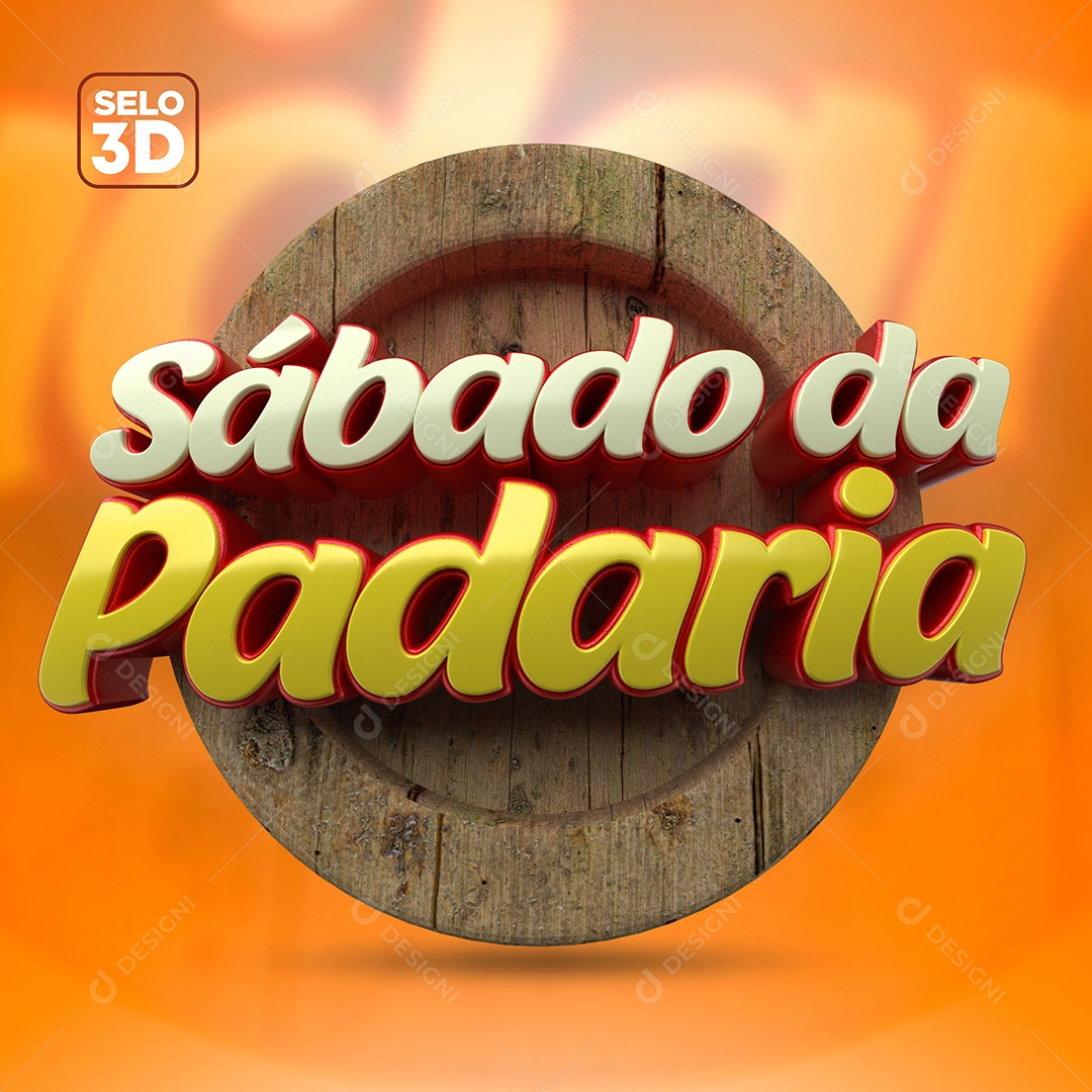 Sábado da Padaria Selo 3D Branco Dourado para Composição PSD