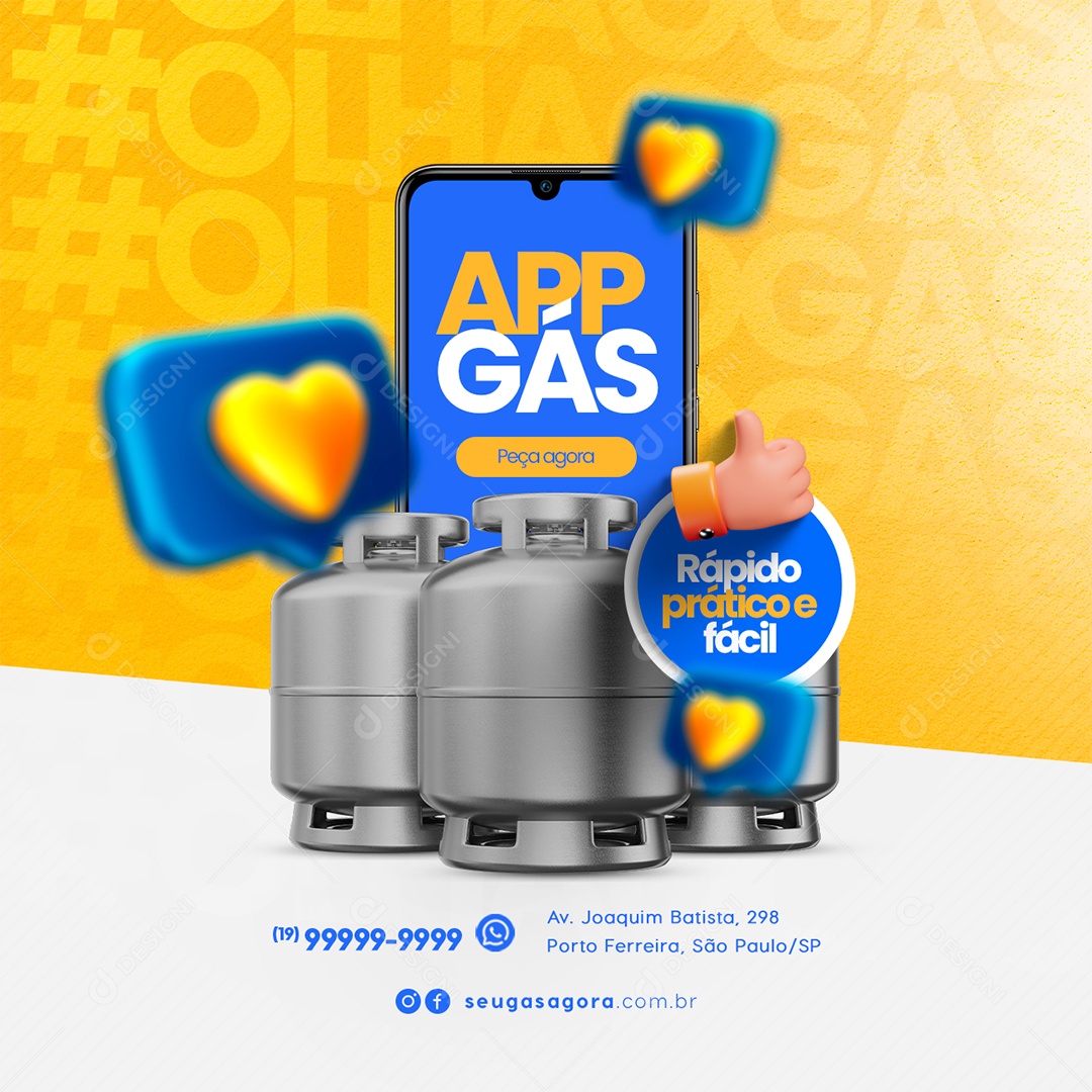 Gás de Cozinha App Gás Pela Agora Rápido Prático e Fácil Social Media PSD Editável