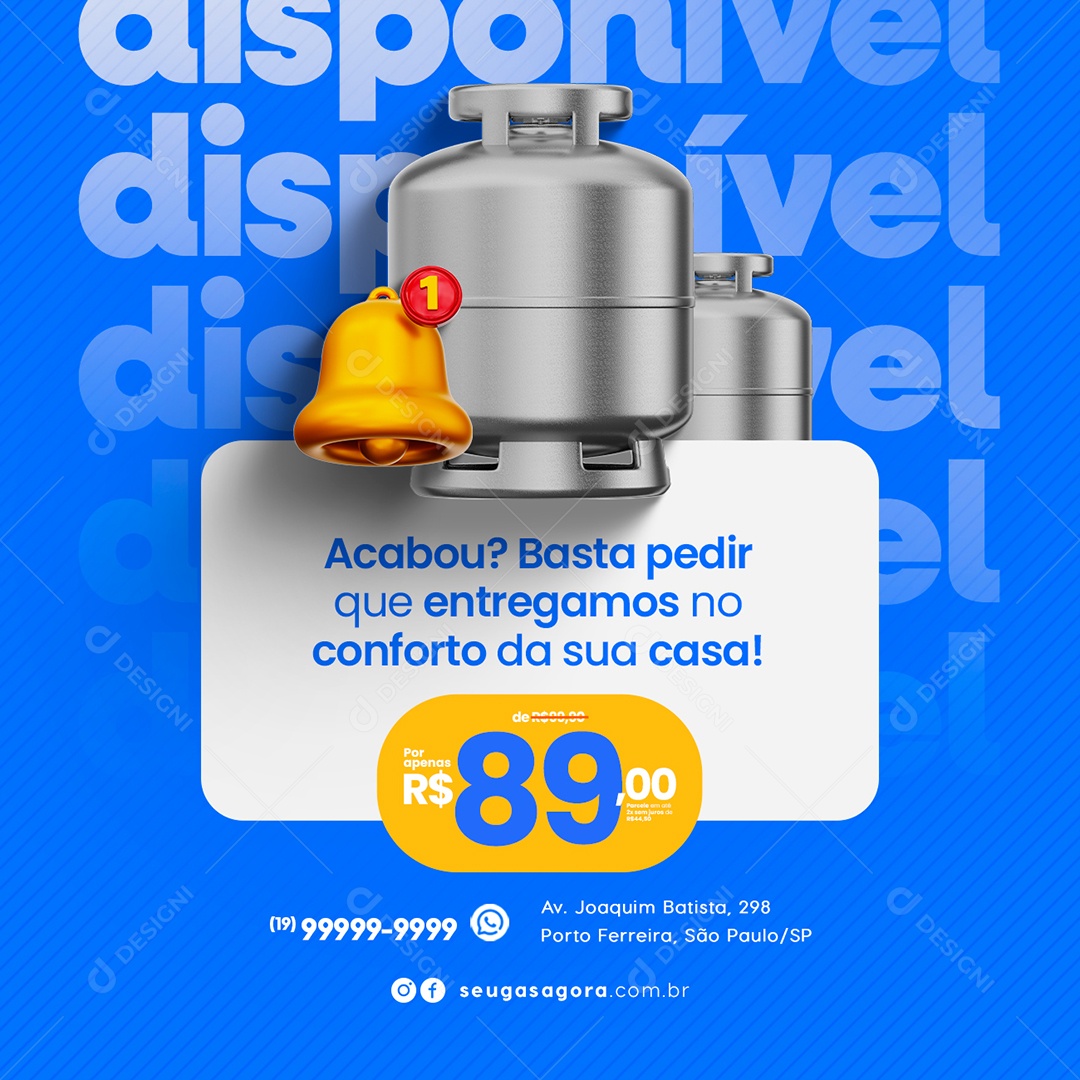 Gás de Cozinha Acabou Basta Pedir que Entregamos no Conforto da sua Casa Social Media PSD Editável