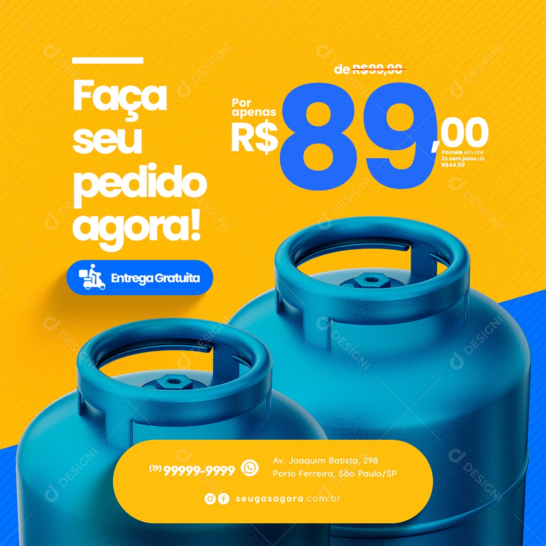 Gás de Cozinha Faça seu Pedido Agora Entrega Gratuita Social Media PSD Editável