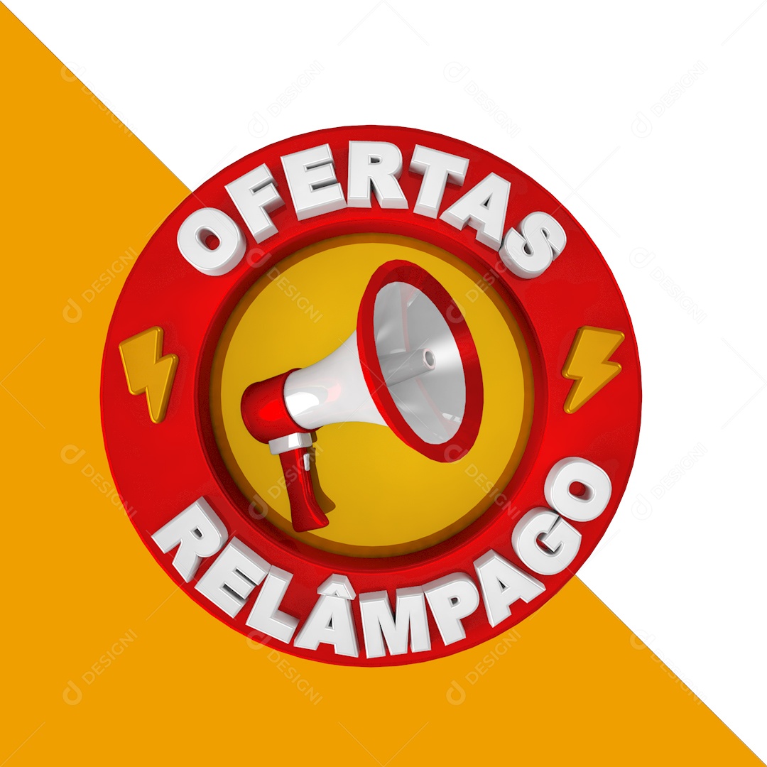 Selo 3D Ofertas Relâmpago Vermelho e Amarelo Para Composição PSD