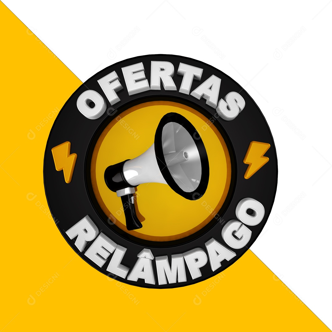 Selo 3D Ofertas Relâmpago Preto e Amarelo Para Composição PSD