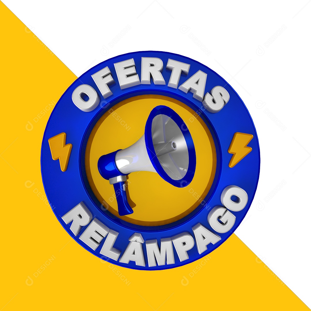 Selo 3D Ofertas Relâmpago Azul e Amarelo Para Composição PSD