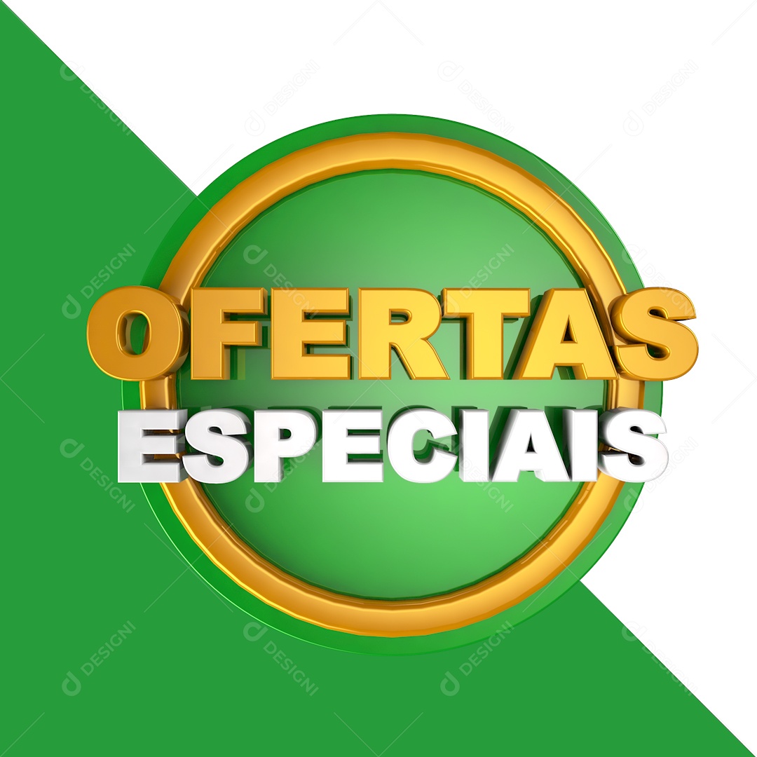 Selo 3D Ofertas Especiais Verde e Amarelo Para Composição PSD