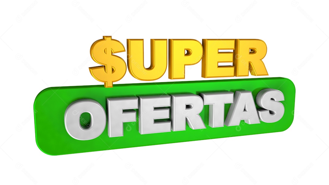 Texto 3D Super Ofertas Amarelo e Verde Para Composição PSD