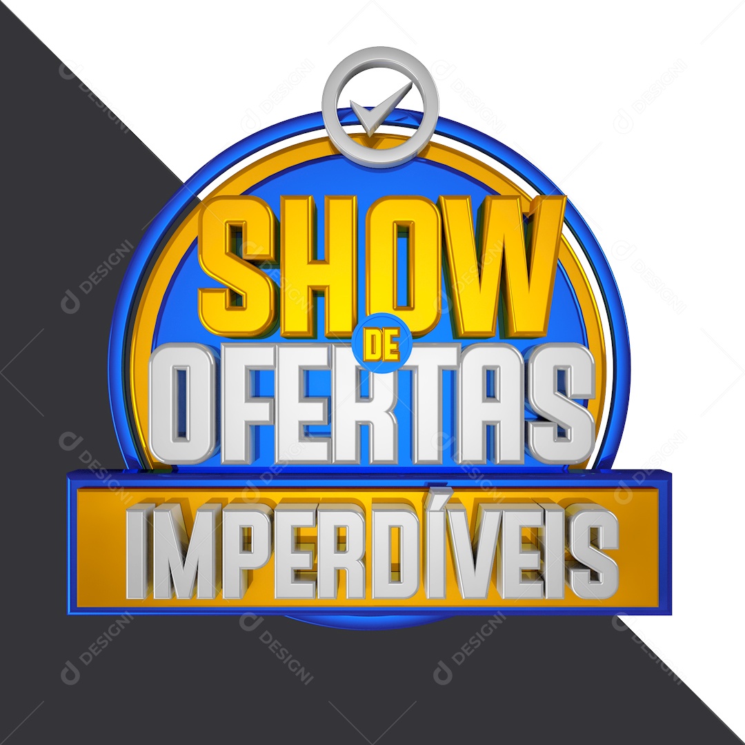 Selo 3D Show De Ofertas Imperdíveis Azul e Amarelo Para Composição PSD