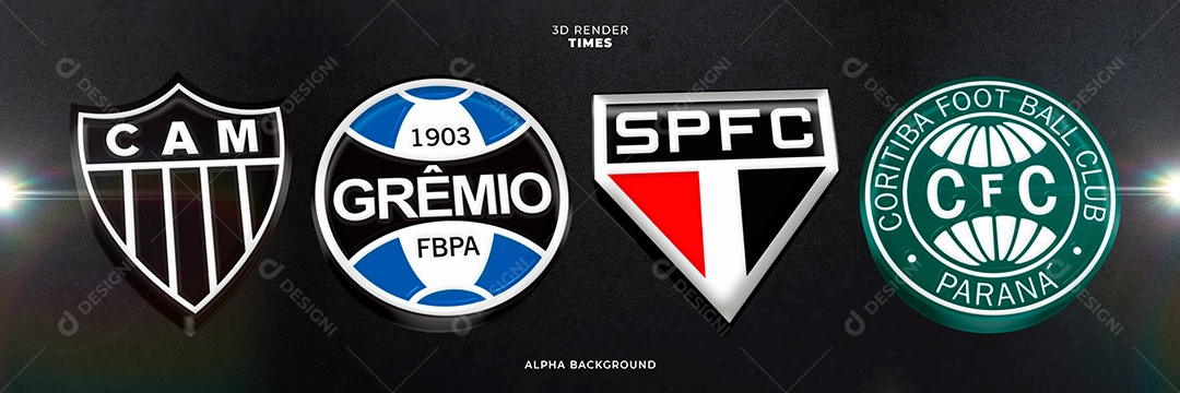 Icones 3D Brasão De Times Atlético Mineiro Grêmio São Paulo Curitiba Para Composição PSD