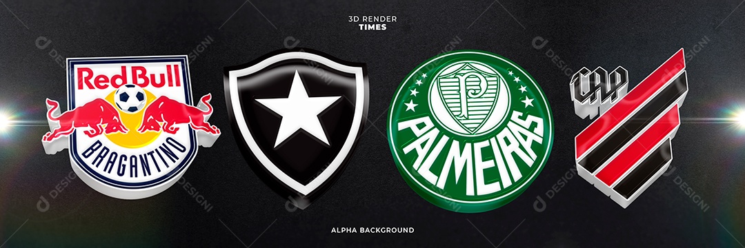 Icones 3D Brasão De Times Bragantino Botafogo Palmeiras Athlético Paranaense Para Composição PSD