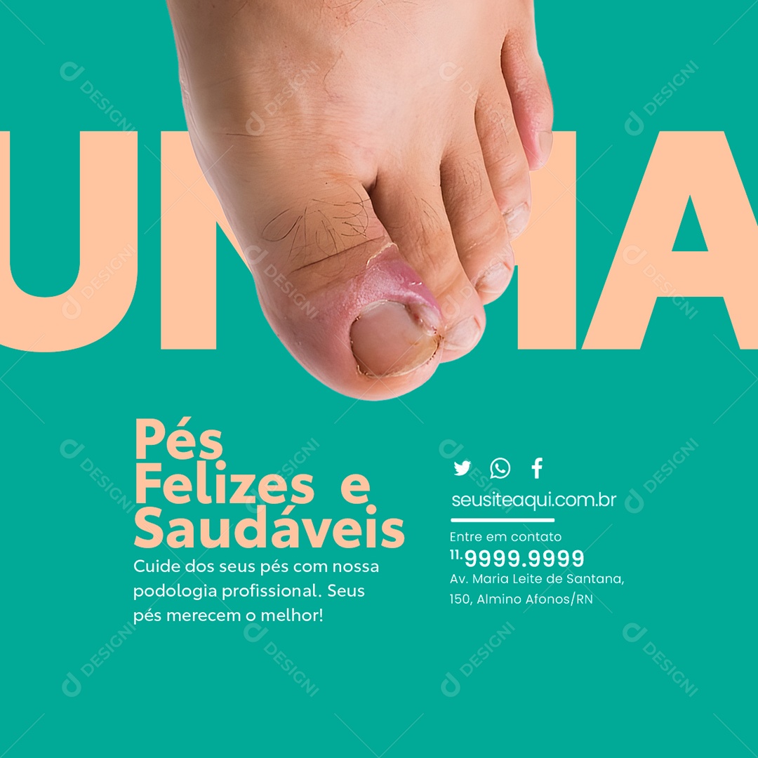 Pedóloga Pés Felizes e Saudáveis Cuide dos seus Pés Entre em Contato Social Media PSD Editável