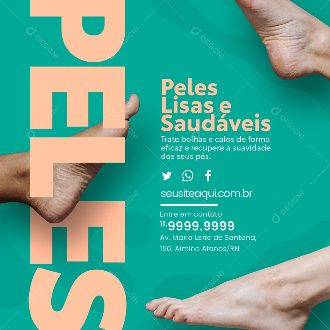 Pedóloga Peles Lisas e Saudáveis Trate Bolhas Entre em Contato Social Media PSD Editável