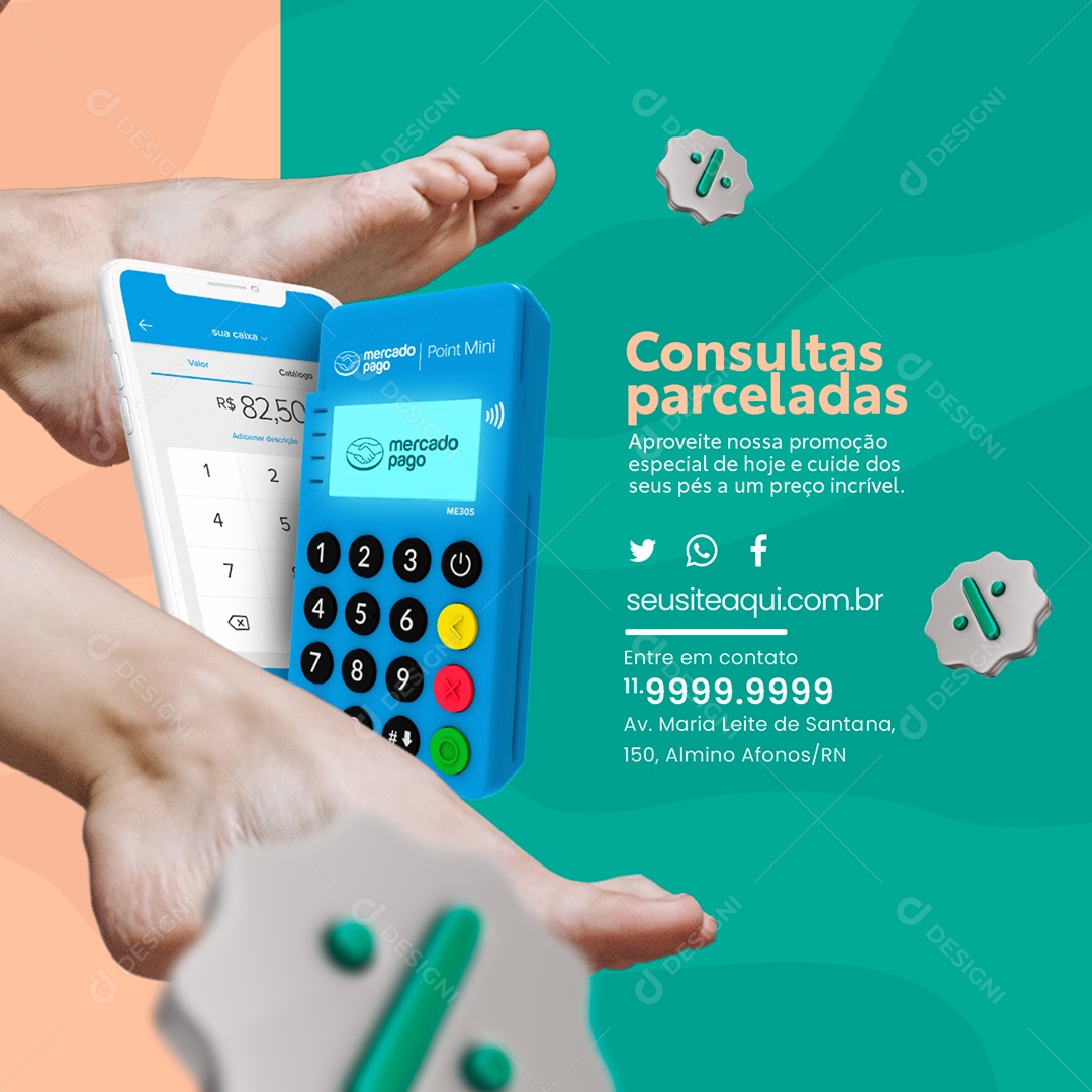 Pedóloga Consultas Parceladas Aproveite nossa Promoção Especial Social Media PSD Editável