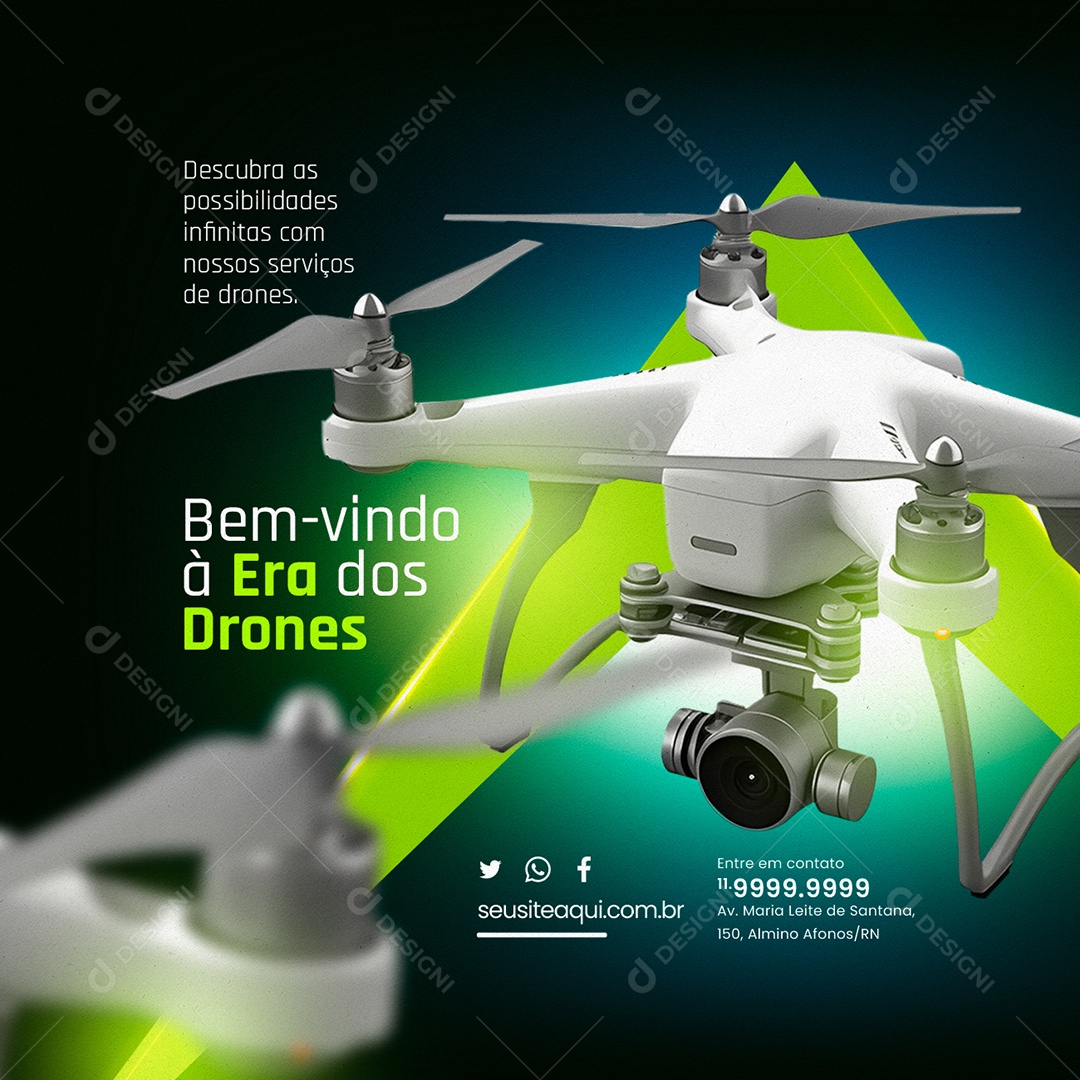 Loja de Drones Bem Vindo à Era dos Drones Descubra as Possibilidades Infinitas com Nossos Serviços Social Media PSD Editável