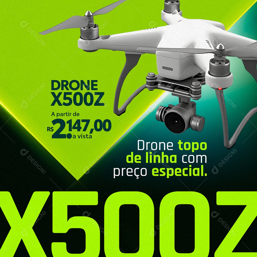 Social Media Drone X500Z Drone Topo de Linha com Preço Especial Loja de Drones PSD Editável