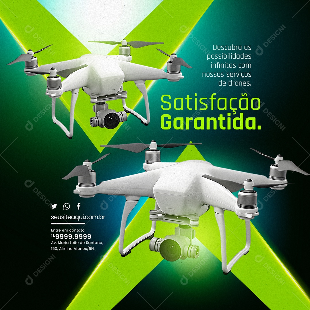 Loja de Drones Satisfação Garantida Descubra as Possibilidades Infinitas Social Media PSD Editável