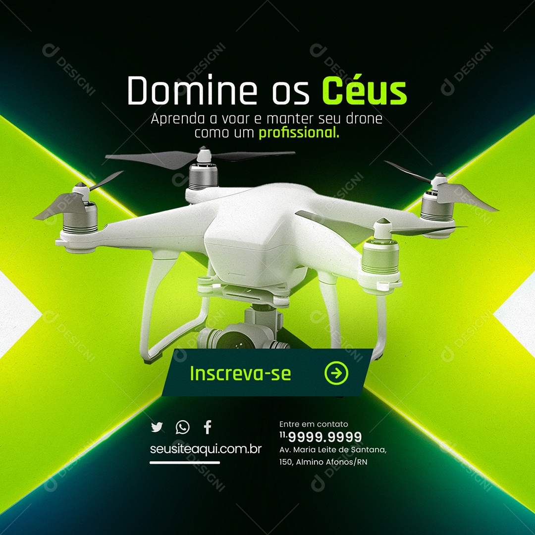 Loja de Drones Domine os Céus Aprenda a Voar e Manter seu Drone como um Profissional Social Media PSD Editável