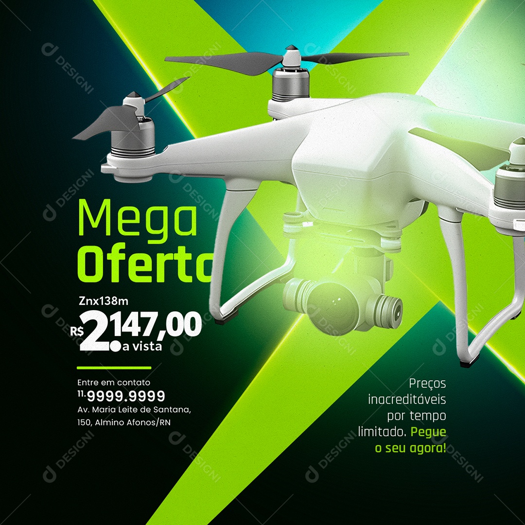 Loja de Drones Mega Oferta Preços Inacreditáveis por Tempo Limitado Peque o seu Agora Social Media PSD Editável