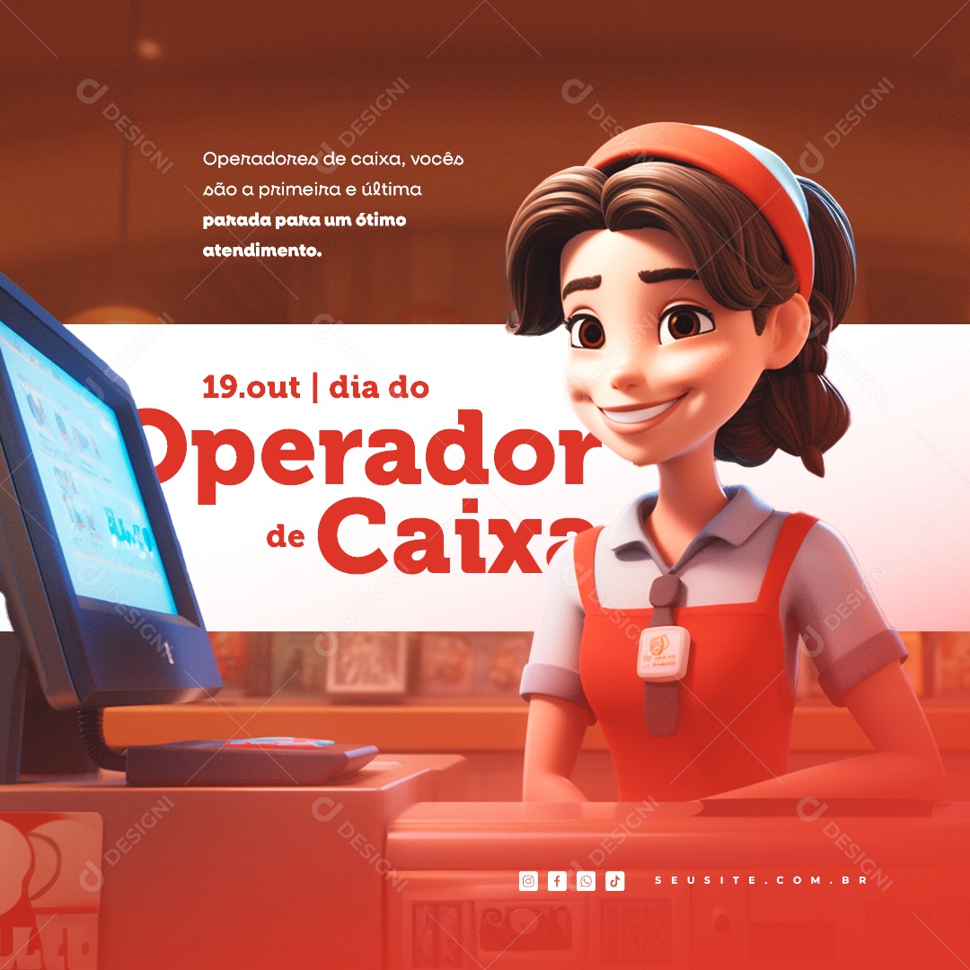 Dia do Operador de Caixa Vocês são a Primeira e Última parada para um Ótimo Atendimento Social Media PSD Editável