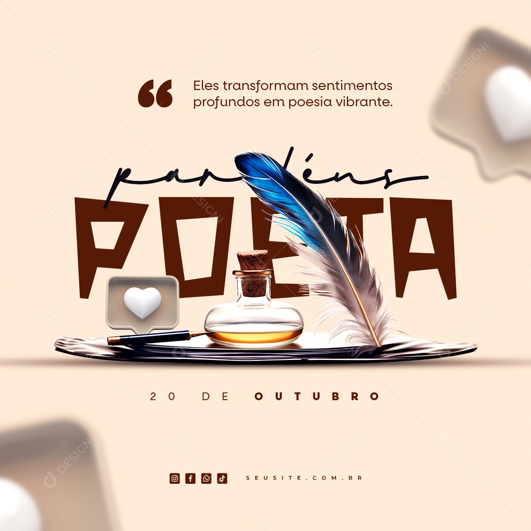 Dia do Poeta Parabéns 20 de Outubro Social Media PSD Editável