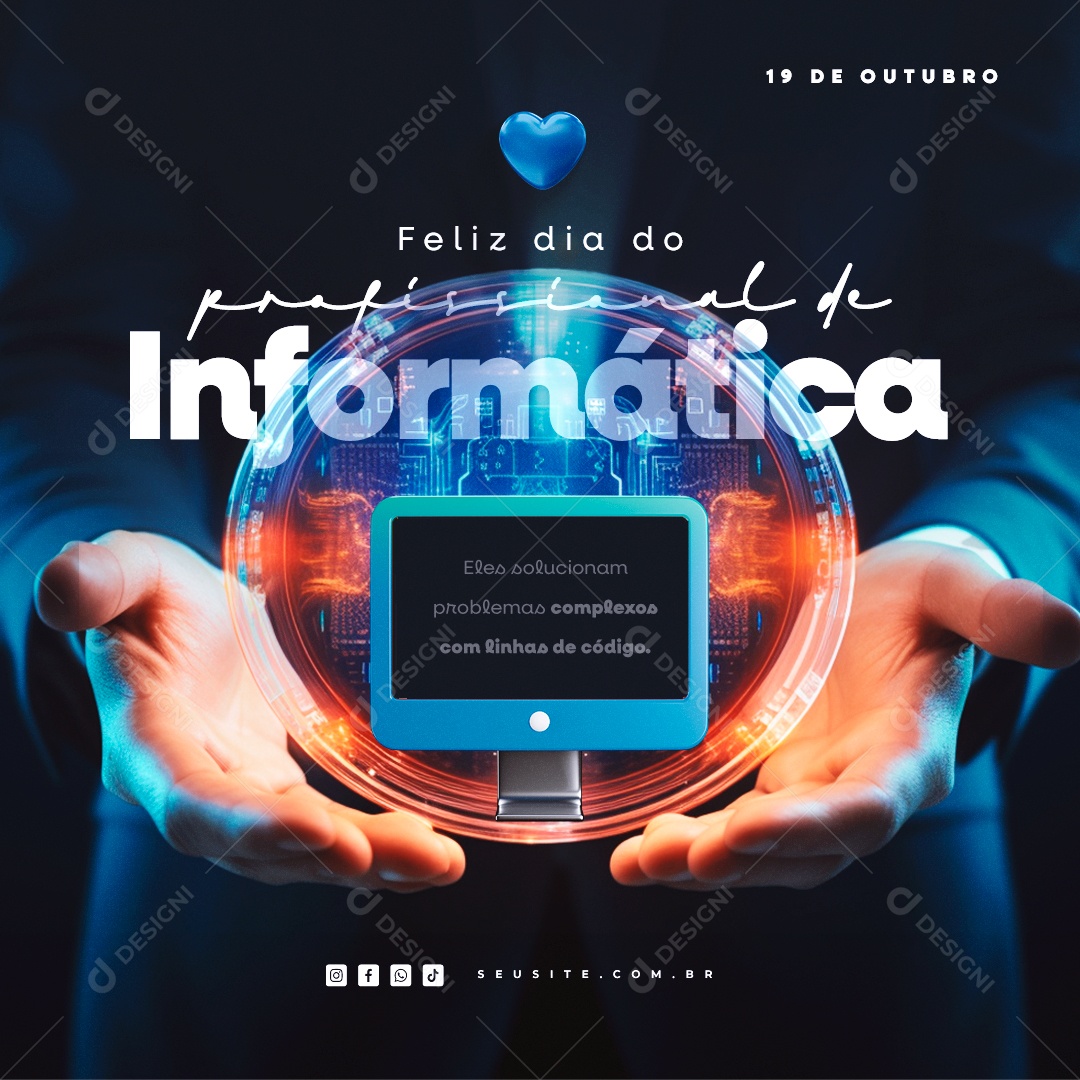 Feliz Dia do Profissional de Informática 19 de Outubro Social Media PSD Editável