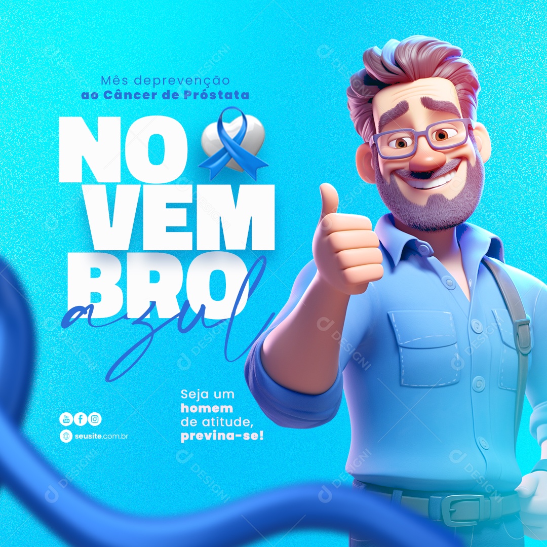 Novembro Azul Seja um Homem de Atitude Previna se Mês de Combate ao Câncer de Próstata Social Media PSD Editável