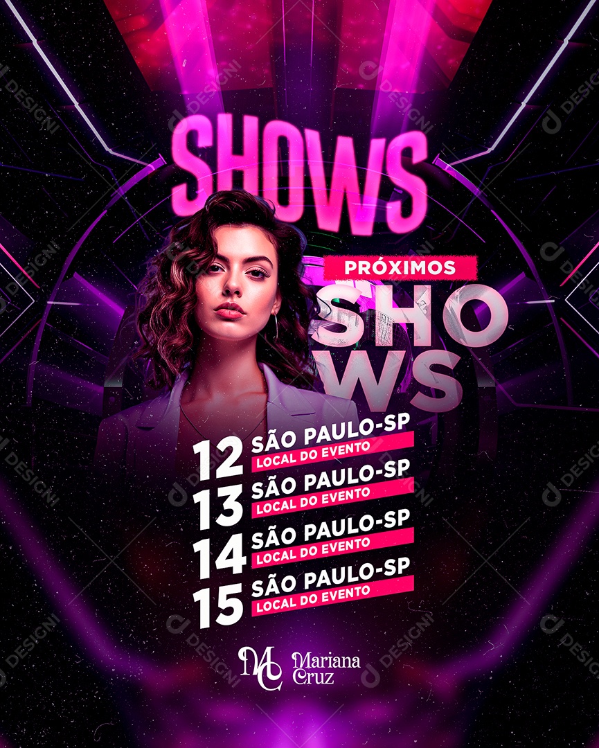 Flyer Próximos Shows Mariana Cruz Social Media PSD Editável